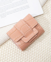 ALW0016 Damen Mini-Handtasche aus PU-Leder mit Krokodilmuster, praktische kurze Geldbörse, Kartenetui, Geldklammer, schlankes Design mit Knopf