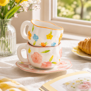 Handmade Blue Cloud <b>Cup</b> Ceramic Coffee <b>Cups</b> with Irregular Saucer Afternoon Tea <b>Cup</b> <b>Set</b> 300ml Couple Mug Gift - Product Image 2