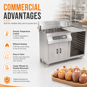 Freidora Eléctrica Industrial de Acero Inoxidable, Equipo Comercial para Freír Donuts, Termostato Ajustable, 6000W, 4 Bandejas, para Panaderí<span class=keywords><strong>a</strong></span> - Product Image 3