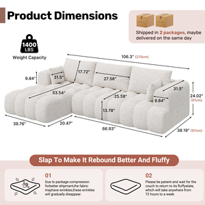 Canapé d'angle modulable en chenille moderne, sans assemblage, avec base antidérapante, canapé ergonomique effet nuage pour salon - Product Image 6