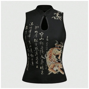 Top corto estilo chino con estampado de dragón dorado, top halter que realza la figura, cuello tipo cheongsam, top corto para <span class=keywords><strong>mujer</strong></span> que estiliza la cintura - Product Image 4