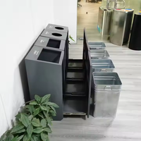 Station de tri des déchets à quatre sections métalliques, conteneurs durables, pour usage intérieur/extérieur, rue, hôtel, support pour poubelle publique