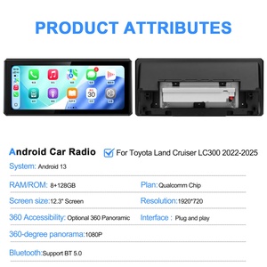 NaviHua Android Touch Screen Car Multimedia Radio for Toyota Land Cruiser LC300 2022-2025 Wireless CarPlay GPS Navigation 12.3" - Product Image 3