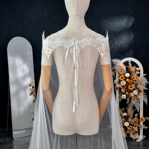 YouLaPan VG36 Nouveauté : Longue cape de mariée en dentelle avec appliques, accessoires de mariage, châle de mariée traînant - Product Image 3