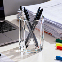 Porte-stylo en acrylique transparent poli de haute qualité, support de rangement et de présentation rond en acrylique transparent épaissi pour le bureau