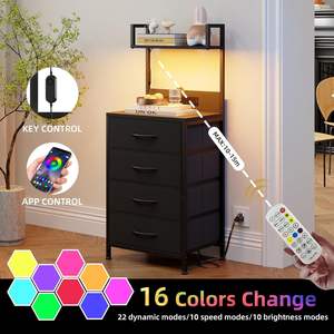 <span class=keywords><strong>Table</strong></span> <span class=keywords><strong>de</strong></span> <span class=keywords><strong>chevet</strong></span> à lumière LED noire 4 tiroirs en tissu <span class=keywords><strong>Table</strong></span> <span class=keywords><strong>de</strong></span> nuit <span class=keywords><strong>haute</strong></span> pour chambre d'amis dortoir couloir-Accent pour usage hospitalier - Product Image 4