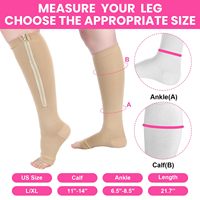 Chaussettes de compression sans orteils à fermeture éclair avec logo personnalisé 20-30 mmHg pour femmes et hommes, hauteur genou, pour voyage et usage quotidien, soutien compressif progressif