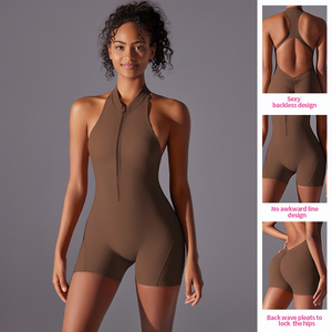 Tuta da Yoga Senza Schienale con Logo Personalizzato, Pantaloncini Modellanti Senza Maniche, Abbigliamento Sportivo Aderente Traspirante ad Asciugatura Rapida - Product Image 2