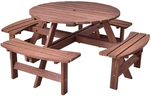 Parc pub patio jardin meubles grand luxe ronde <span class=keywords><strong>bois</strong></span> en <span class=keywords><strong>bois</strong></span> en plein air bière parapluie repas pique-nique <span class=keywords><strong>table</strong></span> et banc - Product Image 3