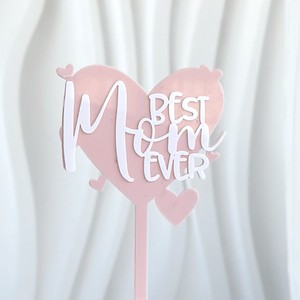 Nouveau Topper de Gâteau en Acrylique Double Couche en Forme de Cœur pour la Fête des Mères - « Maman, je t'aime » / « Super maman » / « Joyeuse Fête des Mères » - Product Image 4