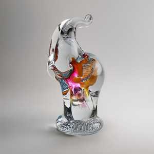 Escultura de Elefante de Cristal de Murano Hecha a Mano, Moderna, Transparente con Detalles en Rosa Anaranjado, Decoración Artística de Cristal - Product Image 3