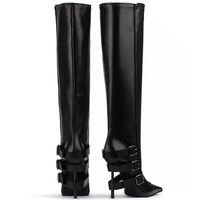 Bottes hautes élégantes en cuir PU noir pour femme, style western, à talon aiguille et bout pointu, pour l'automne – Marque OEM