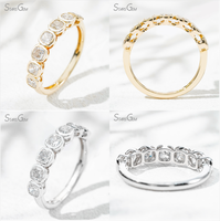 Anillos de Boda de Media Eternidad para Mujer, con Diamante Cultivado en Laboratorio de 3mm, Corte Cojín, Engaste de Oro de 14k, Baño de Rodio, Envío Inmediato Starsgem