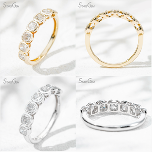 Starsgem Ready Ship 14K Gold Bezel Setting Cojín Cut 3mm Lab Grown Diamond Joyería fina Half Eternity Wedding Band Anillos IGI - Product Image 1