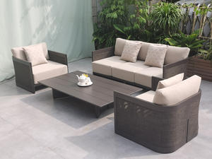 Set <span class=keywords><strong>Sofa</strong></span> taman aluminium luar ruangan, Modern dengan meja kopi 3 kursi <span class=keywords><strong>Sofa</strong></span> tunggal tahan karat - Product Image 1