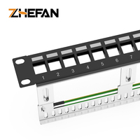 Panel Patch Jaringan 1U 19 inci dengan Back Bar yang Dapat Dilepas, 24 Port Cat6a RJ45 Inline Keystone 10G Support Coupler STP Shielded
