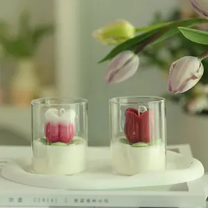 Lãng mạn thanh lịch hương liệu nến Tulip cốc thủy tinh món quà sinh nhật nhà Tulip hoa nến thơm