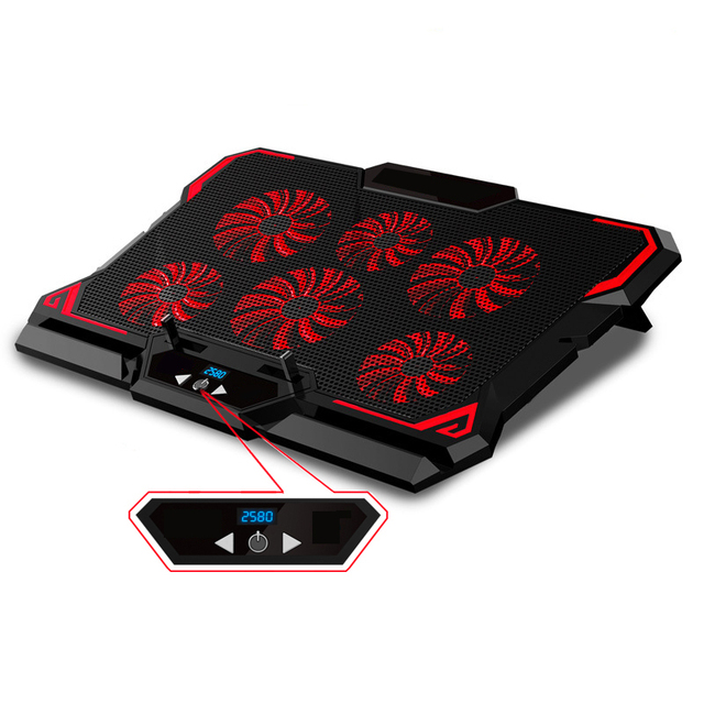17 Inch Gaming Laptop Cooler Six Fan Led Screen Two USB Port 2600RPM Laptop Cooling Pad Notebook Stand for Laptop