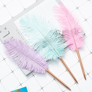 Golden Feather <b>Ballpoint</b> <b>Pen</b> White Ostrich Quill Stainless Steel Body Novelty Writing Instrument Black Ink Laser Engraving <b>Pen</b> - Product Image 2
