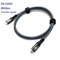 USB4 V2.0 80 Gbps 8K 60Hz Compatible Thunderbolt 5 PD 240W Gen4 5A Carga rápida Cobre puro Trenza Nylon USB Tipo-C Cámara de datos