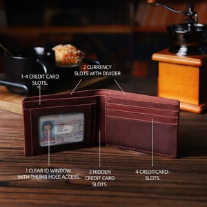 Bifold Slim Design Crazy Horse Leather <b>Wallet</b> <b>RFID</b> <b>Blocking</b> Custom Logo with 6 Credit Card Slots One ID Window Card Holder - Product Image 2