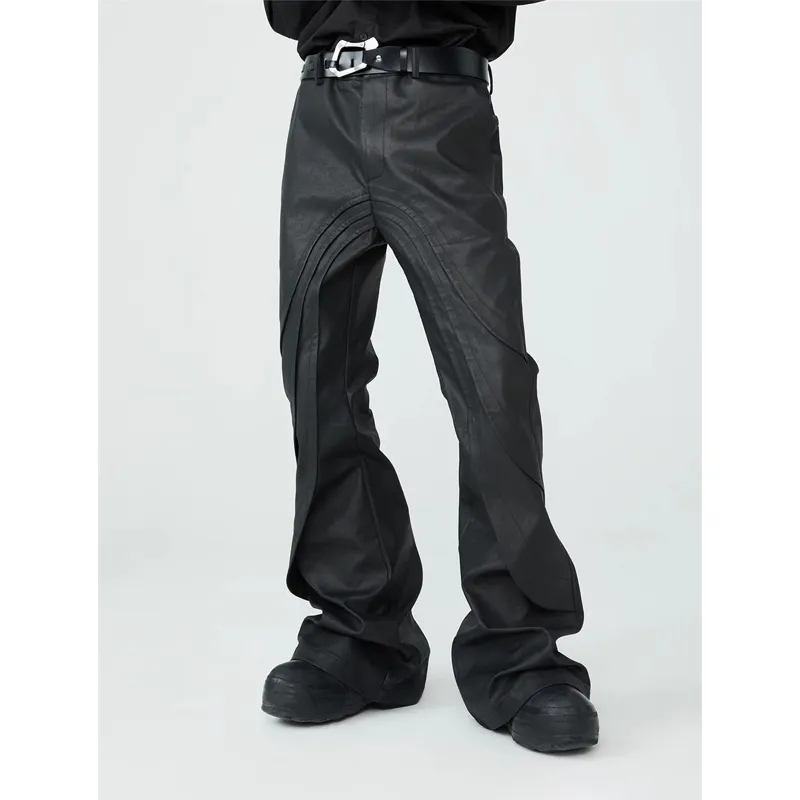 Pantaloni in pelle Pu a strati streetwear vintage 2023 personalizzati, pantaloni in ecopelle da uomo Slim fit fashion