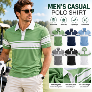 Herren Casual Polo-Shirt aus Polyester Golf-Poloshirt Kurzarm Dry Fit Zweifarbig Feuchtigkeitsableitend Performance Sportbekleidung - Product Image 1