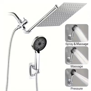 Pommeau <span class=keywords><strong>de</strong></span> <span class=keywords><strong>douche</strong></span> haute pression <span class=keywords><strong>de</strong></span> 10 pouces, bras d'extension réglable <span class=keywords><strong>de</strong></span> 9 pouces, douchette à main noire brossée <span class=keywords><strong>de</strong></span> 78 pouces à 3 réglages - Product Image 4