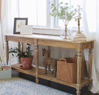 Table console en bois massif de style nordique personnalisée en usine, table de hall en bois vieilli avec étagère de rangement ouverte