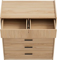 Commode compacte 5 tiroirs avec 6 tiroirs à façade ondulée, résistante aux rayures, grade E1, poignées métalliques, base.