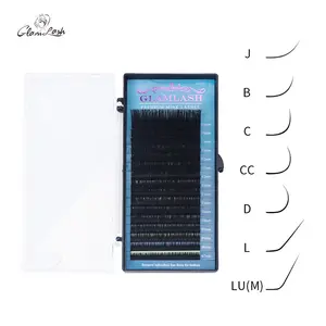 GLAMLASH coreano pbt fibra feita à mão OEM volume private label comprimento misto 7-25mm j b c d l curl fosco extensão dos cílios pretos