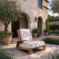 Chaise longue d'extérieur en teck massif, fauteuil géométrique moderne avec coussin imperméable pour villa, patio, hôtel
