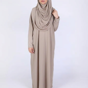<b>Light</b> <b>Blue</b> Polyester Modest Abaya for Women with High Neck Floor Length Long Sleeves Beaded Embroidery OEM Service Daily Wear - Product Image 1