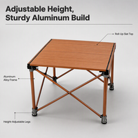 Table de camping pliable réglable en hauteur avec plateau à lattes, cadre en alliage d'aluminium, design moderne robuste, légère et portable pour l'extérieur