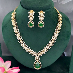 Luxury Mehandi Finish Moissanite Kundan Necklace Featuring CZ Stones for Women Bridal Wedding Party Traditional Ethnic Jewelry - Product Image 1