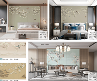 Papier peint brodé à la main, Chinoiserie, Prunier, Pie, Fleur, Branche, Papillon, Murale murale pour Villa de Luxe, Salle de Thé, Décoration Intérieure