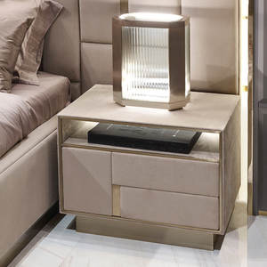 Tables de chevet de luxe italiennes avec tiroirs, table de nuit carrée moderne en cuir véritable pour villa, ensemble de meubles de chambre haut de gamme - Product Image 5