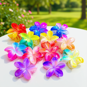 Pince à cheveux Frangipani à dégradé laser de 8 cm pour femmes et filles, accessoire capillaire coloré en forme de fleur - Product Image 2