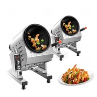 Robot de Cocina Automático Comercial, Wok Giratorio de 360°, Máquina Eléctrica Multifunción para Saltear y Freír Arroz, Acero Inoxidable, 15W