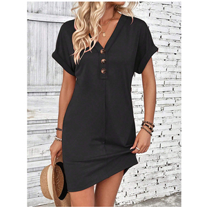 Vestido de Mujer de Color Sólido <span class=keywords><strong>con</strong></span> Hombros Descubiertos, Cuello en V y Manga Enrollada, <span class=keywords><strong>con</strong></span> Hebilla Versátil, Moda Europea y Americana de Verano 2026 - Product Image 2
