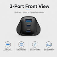 Chargeur rapide GaN 65W double USB-C et USB-A, prise UK, en stock, chargeur multi-ports GULFY