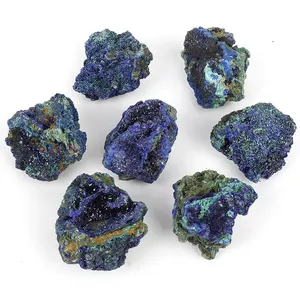 หินคริสตัลสีฟ้า Azurite หยาบกลุ่ม Geode ในหินแกรนิตขายส่งหินธรรมชาติกล่องอินเทรนด์ยุโรปรักษาผิดปกติ