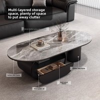 Ensemble de tables basses en pierre calcaire italienne de luxe abordable : Table basse ovale créative et minimaliste avec tiroirs pour les petites maisons