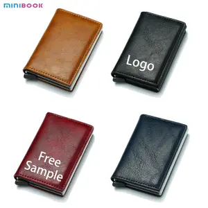 Minibook Pu Leather Metal Rfid Wallet Blocking Automatic Aluminium Custom Smart Cartera Wallet Pop Up Credit Card Holder For Men