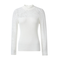 Haut en tricot côtelé à col montant et volants pour femme, coupe ajustée, manches longues, ajouré, idéal pour superposer