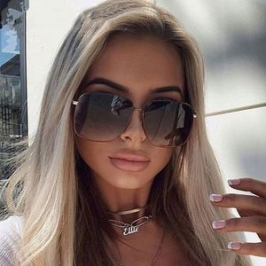 Nouveautés 2020, lunettes de soleil carrées surdimensionnées rétro pour femmes, monture en métal personnalisée avec logo, verres dégradés, UV400 - Product Image 2