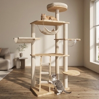 Arbre à chat en bois massif avec poteau à gratter en corde, hamac et plateformes multi-niveaux pour grands chats - Emballage carton OEM
