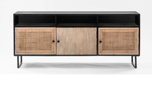 Meuble de divertissement en bois massif, fabriqué avec maestrie, avec des motifs sculptés uniques et un rangement fonctionnel pour le salon - Product Image 5