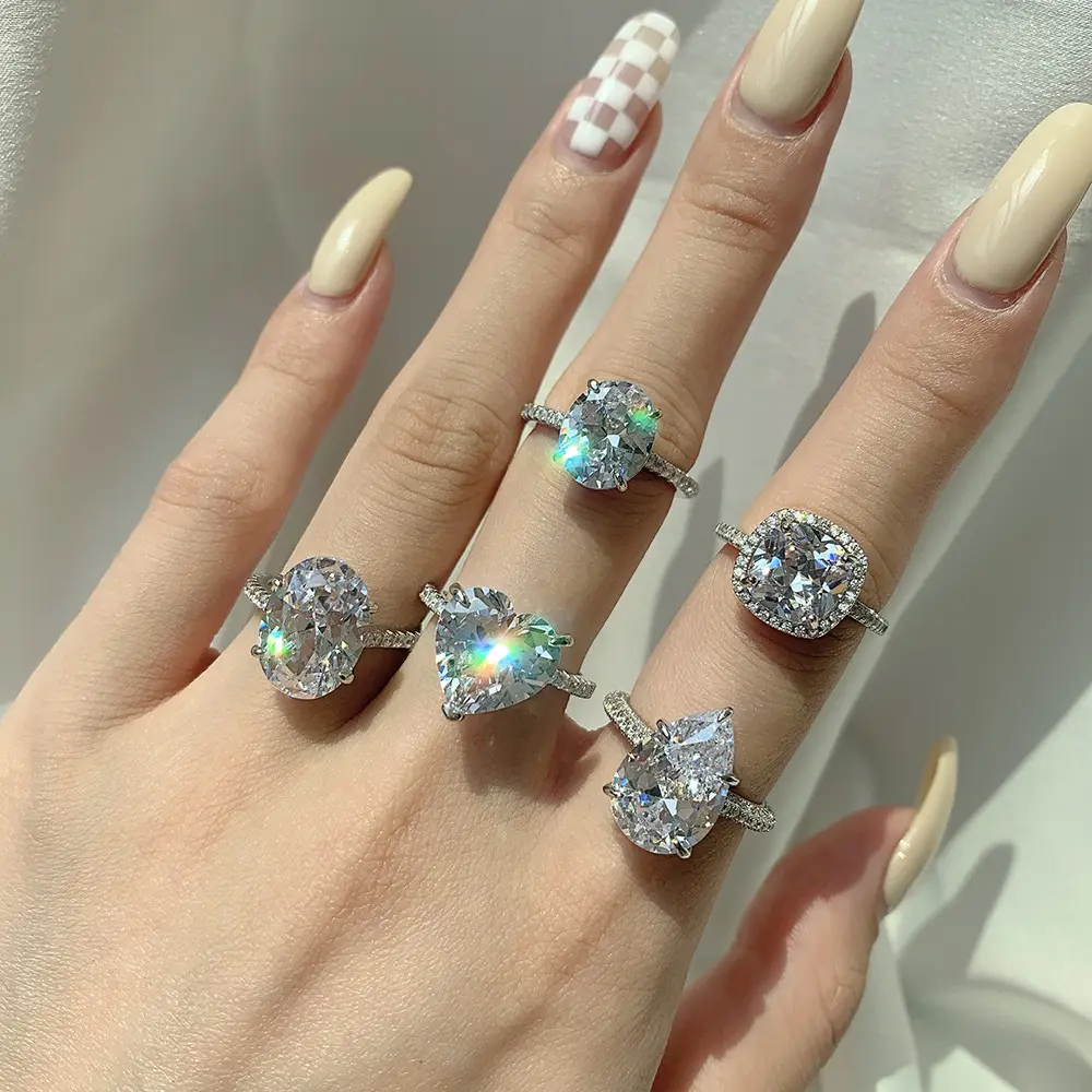 2022 925 sterling silver diamond luxury 5A zircon simulation diamond women engagement wedding fine jewelry rings