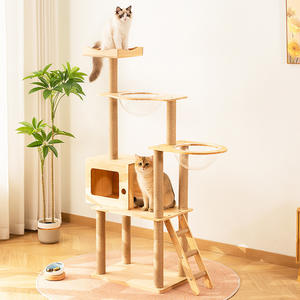 Ahşap Çok Katlı Kedi Ağacı, Entegre Yuva, Tavandan Tabana Tırmanma Direği, Büyük Kediler için Yer Tasarruflu Kedi Kulesi - Product Image 3
